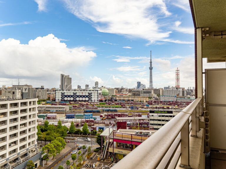 スカイツリーが見える東向きの眺め（ロイヤルパークスタワー南千住1DK913号室の部屋写真）